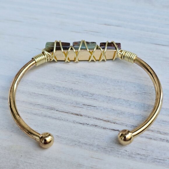 Australian Jade Wire Wrap Bracelet In 14Kt Gold Over Copper – Handmade & NWT - Picture 5 of 9